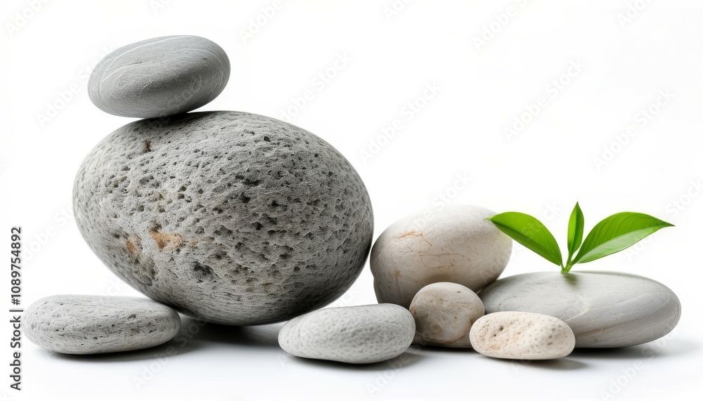 Fototapeta premium a pile of round smooth stones, next to each other on a white background