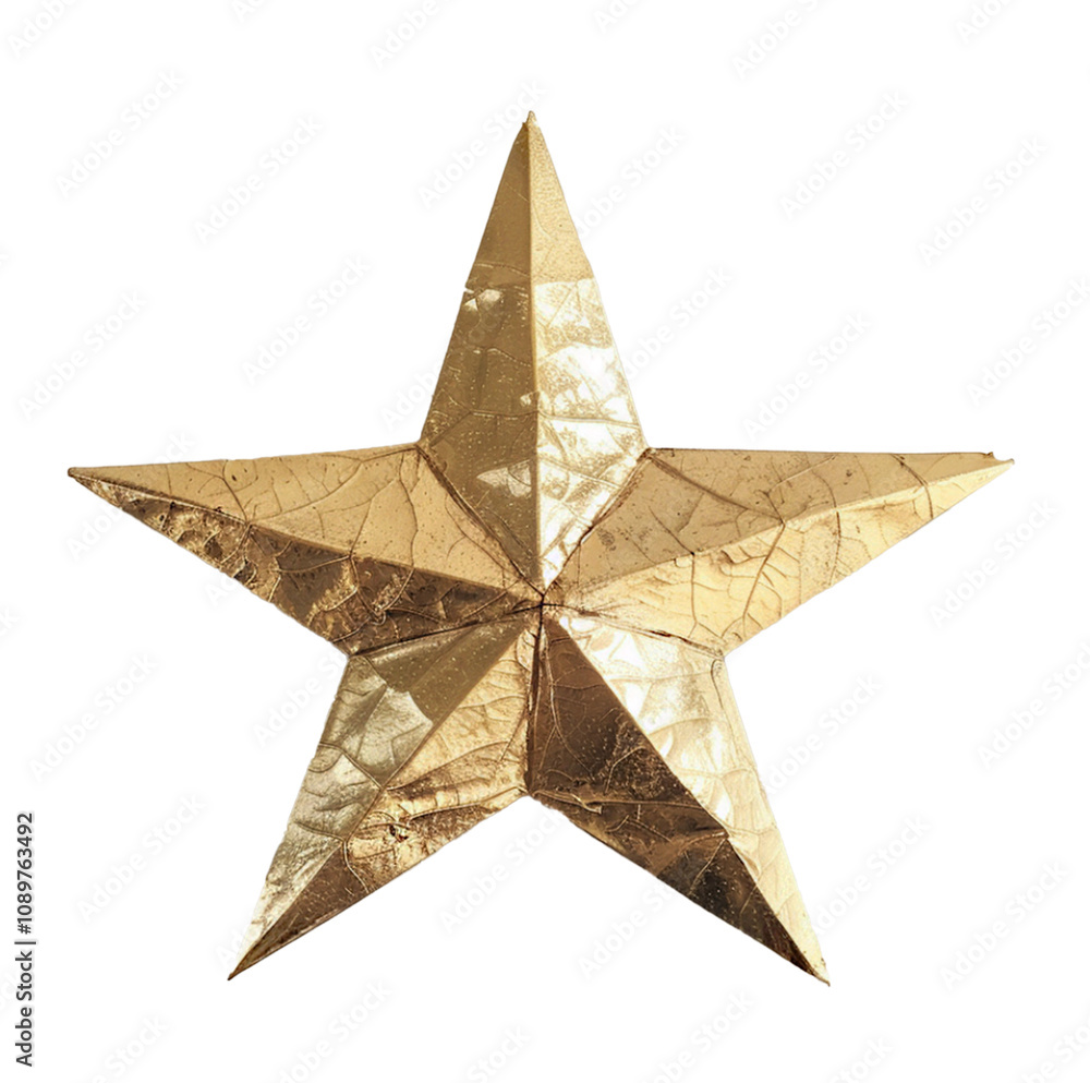 Naklejka premium Złota gwiazda, efekt 3D. wypukłość. Transparentne tło.
