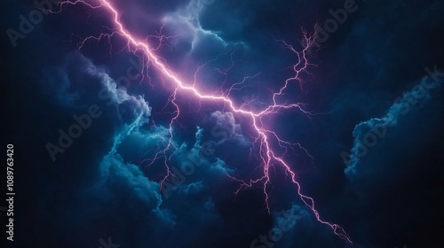 dramatic lightning bolt in stormy night sky