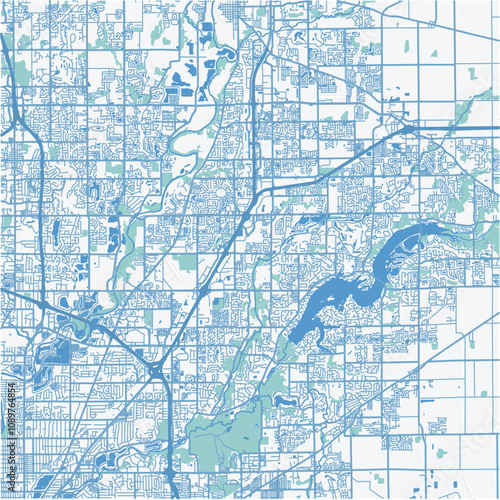 Map of Fishers in Indiana in a professional blue style. Contains layered vector with roads water, parks, etc.