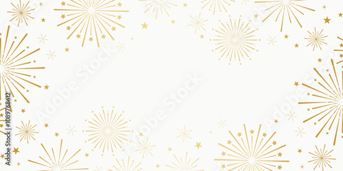 Gradient gold fireworks vector sunburst frame design, elegant holiday celebration, greeting or invitation design, transparent