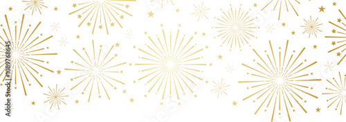 Gold gradient firework vector header frame, holiday greeting card party or invitation border, elegant border, isolated design