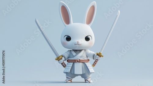 Cute Bunny Samurai with Dual Swords photo