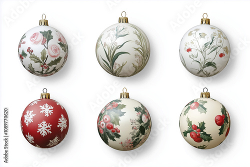 
PNG set of gold, green, and red Christmas balls and gold Christmas ornaments.