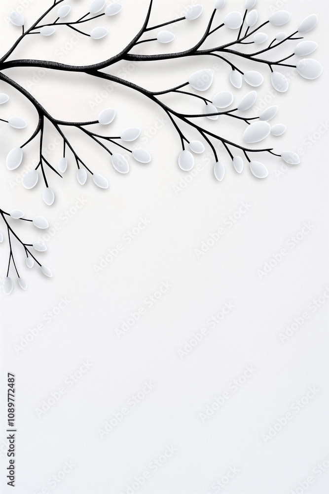 Fototapeta premium Chic winter branch design with white leaves on a minimalist background