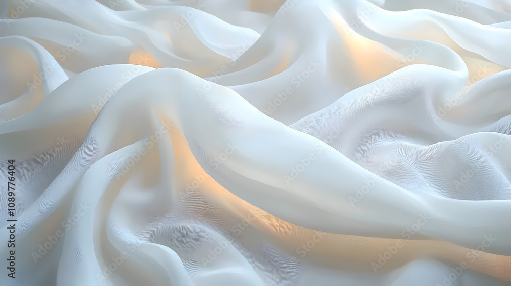 Obraz premium A close-up view of soft, flowing white fabric, creating a tranquil and serene atmosphere with gentle curves and subtle highlights that evoke a sense of calm.