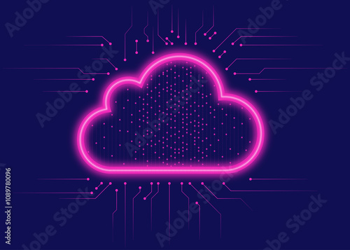 Obraz na płótnie Digital Data Cloud Pink neon 