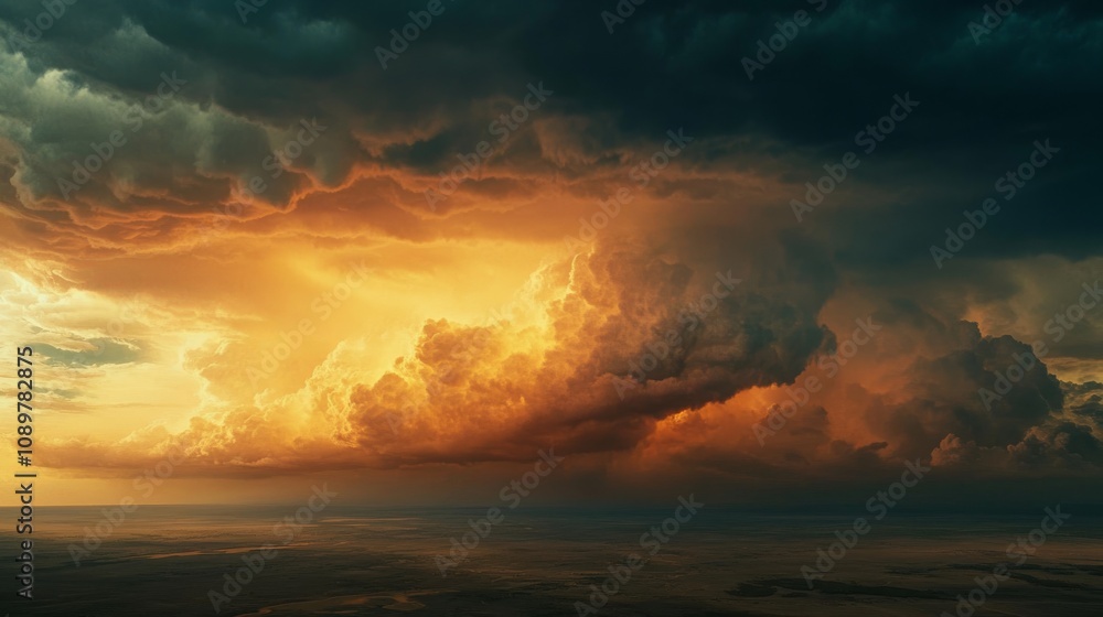 Obraz premium Beautiful thunderclouds with orange and clouds at the sunset.