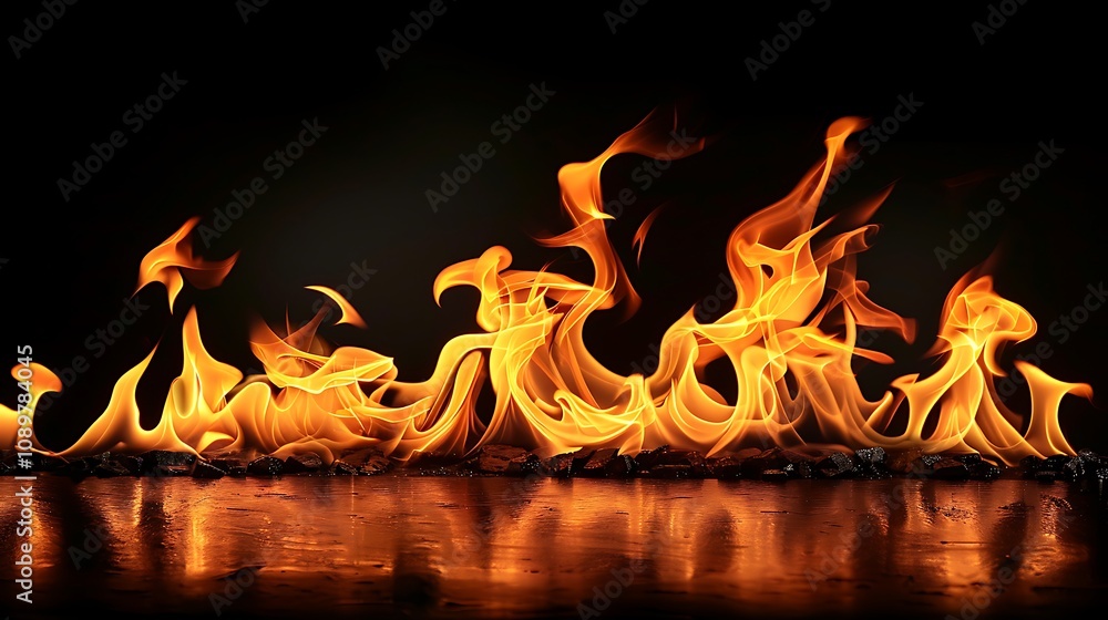 Fototapeta premium A vibrant display of flames dancing against a dark background, showcasing the beauty and intensity of fire.