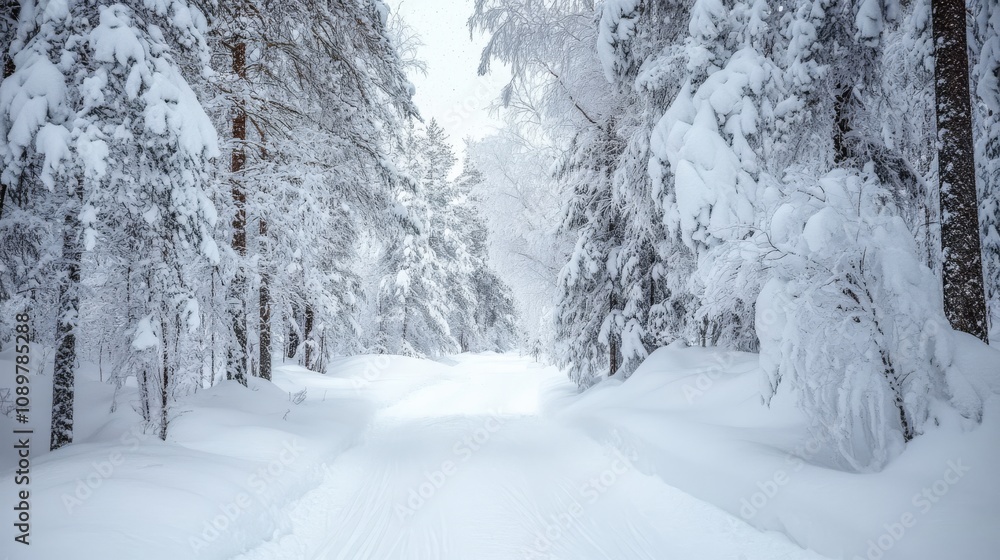 Obraz premium Snowy scenes in Lapland's Riisitunturi National Park, Finland. A beautiful winter landscape.