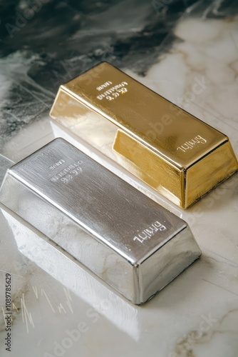 Gold and silver bars on financial charts, symbolizing wealth and investments