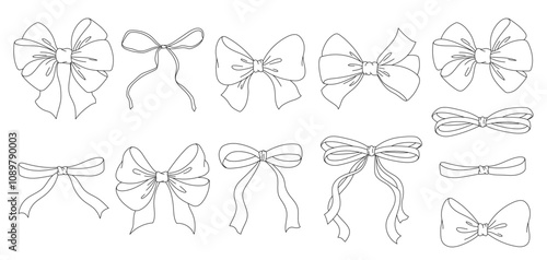 Set of sketched bow and ribbon. Hand drawn vintage line art vector illustration.