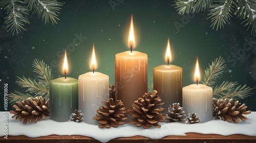Cozy Christmas Candlelight Scene: Rustic Holiday Charm with Snowflakes