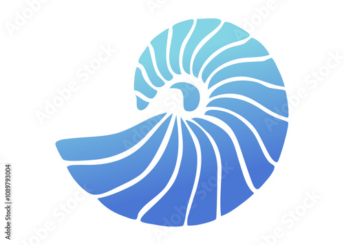 Ilustración de vida marina. Silueta aislada de concha de nautilo 