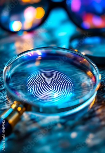 Magnifying Glass Examining Fingerprint