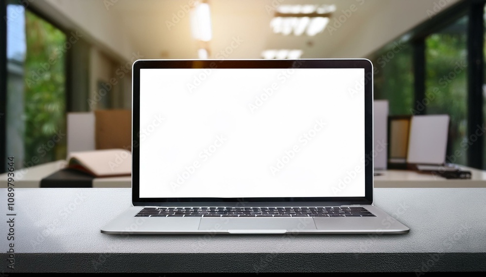 Fototapeta premium Blank white mock up screen of modern laptop