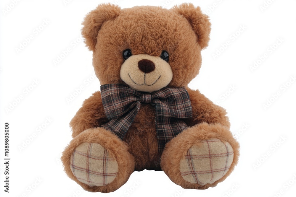 Obraz premium Adorable teddy bear plush features a friendly smile and soft fur. Perfect for children. A sweet companion for any child or home. Generative AI