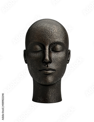 Black sculptural head with serene expression photo