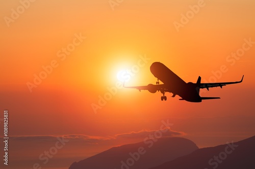 Wallpaper Mural Plane flying in sky at sunset. passenger airplane Jet Torontodigital.ca