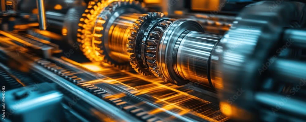 Fototapeta premium Industrial machinery with large gears in motion, emphasizing power and engineering design in action.