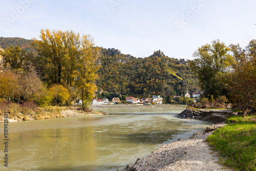 Renaturization area at the river Danube during autumn season photo