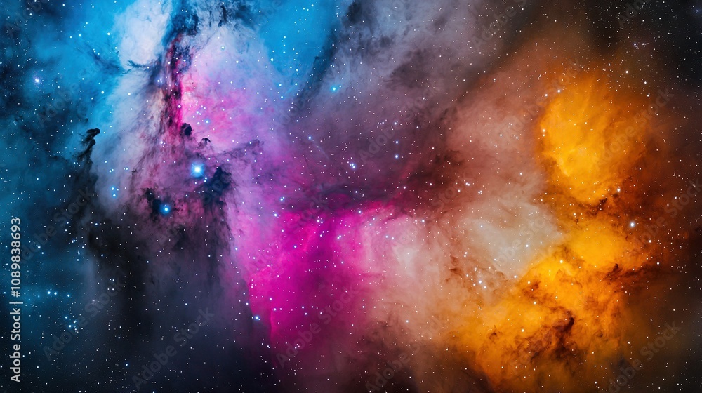 Fototapeta premium A vivid expanse brimming with multitudes of stars, complemented by a celestial dome adorned in shades of blue, pink, and yellow