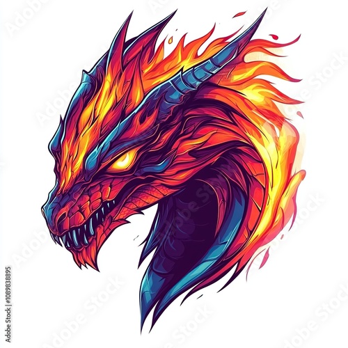 collection of images Sticker vector style [ fire x dragon ], cartoon realism, colorful, illustration, sketchfab style, detailed illustration, full HD 4K, minimalist logo, white edges, sharp details, i photo