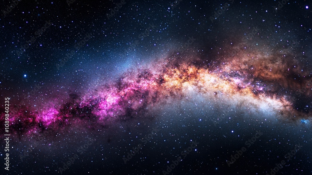Fototapeta premium A vibrant galaxy filled with stars and a stunning pink and blue star at its center