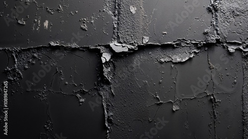 Black cracked and peeling paint texture with rough and distressed details. Minimalist and industrial concept for background, branding and creative project photo