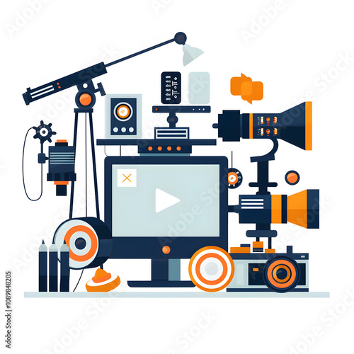 video production. flat design with white shades, detailed, png photo