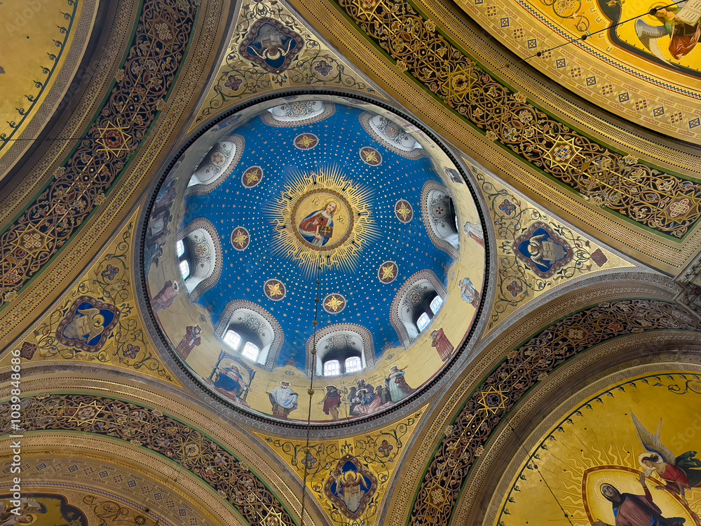 Obraz premium Europe; Italy; Trieste; city; town; Friuli-Venezia Giulia; seaport; harbor; Gulf; adriatic; sea, Serbian, Orthodox, Church, Saint Spyridon, religion, faith, Christianity, icons, paintings, art, golden
