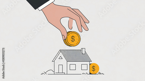 Simplified Illustration of Investing in Property with Coin and House  
 photo