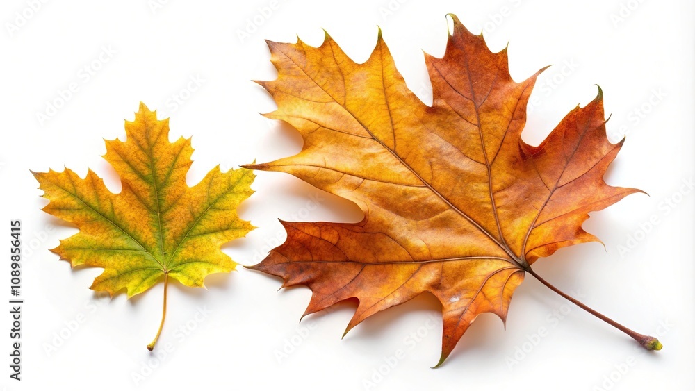 Fototapeta premium Close-up of fallen oak and maple leaves isolated on white background