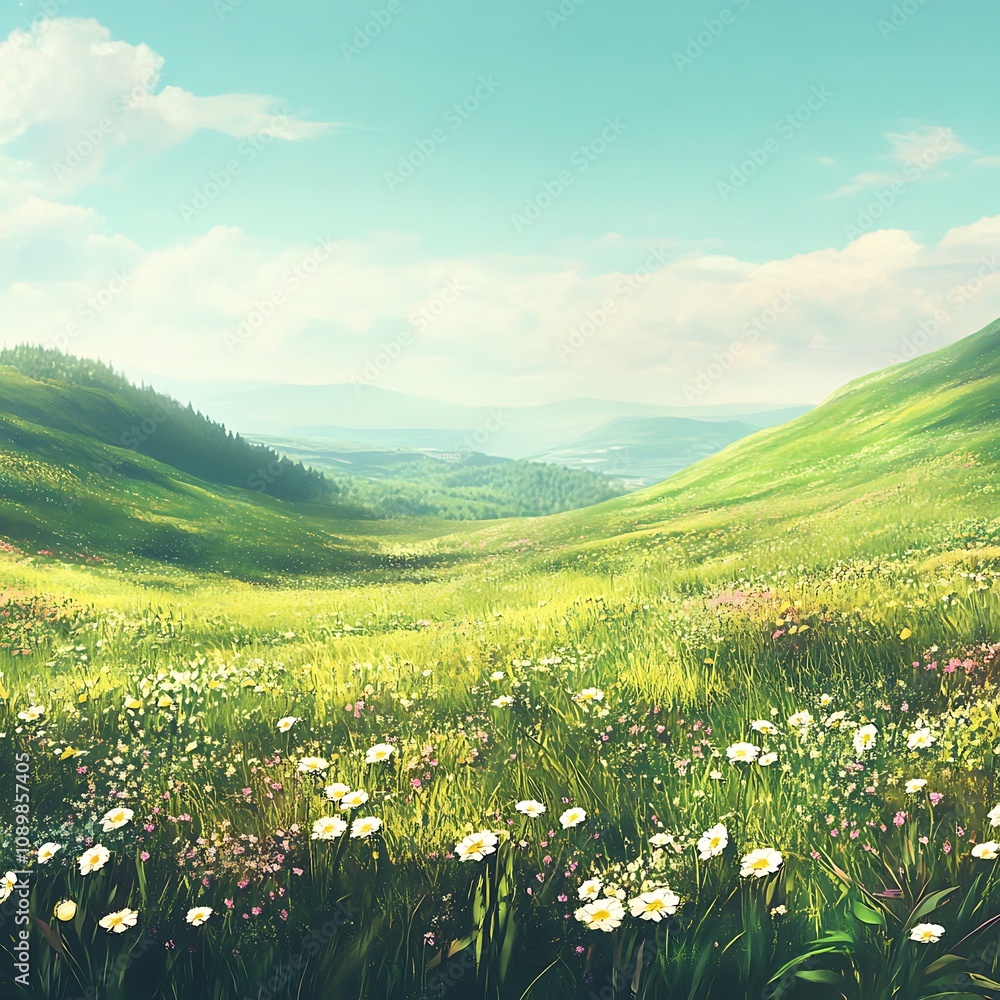 Obraz premium Lush summer meadow with diverse colorful flowers picture