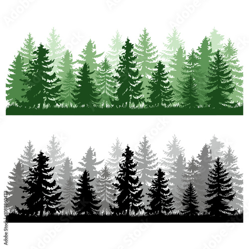 Pine Fir Christmas Tree Vector Silhouette - Coniferous Forest Illustration