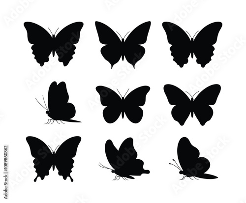 A Collection of Butterfly with Sleek Fur Silhouette Illustration