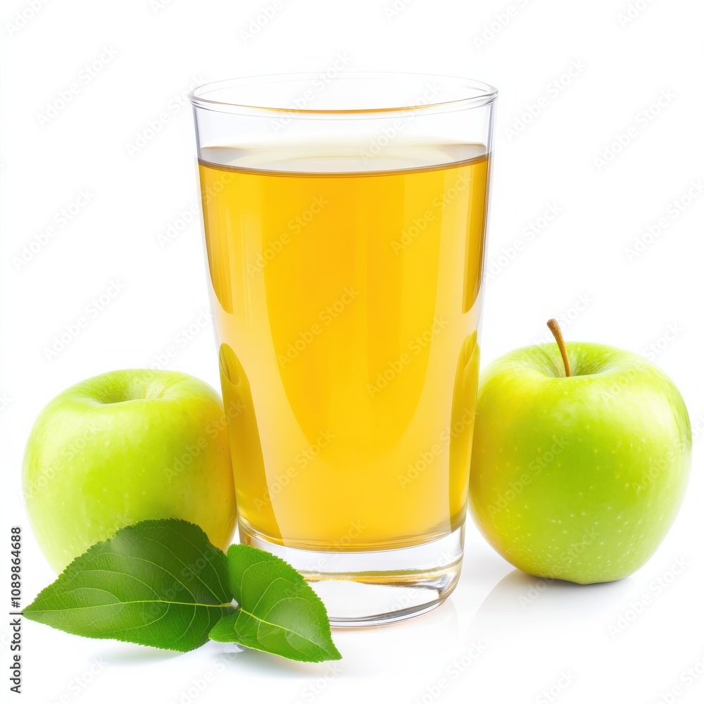 Fototapeta premium Fresh Apple Juice with Apples Beside on a Clean White Background