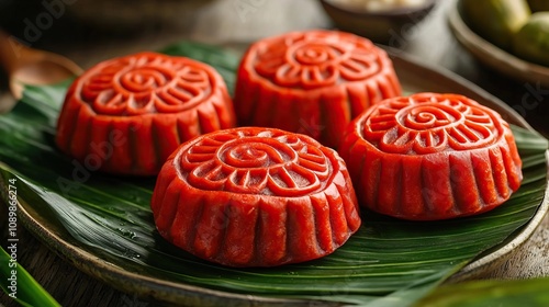 traditional singapore ang ku kueh sweets with turtle shell pattern