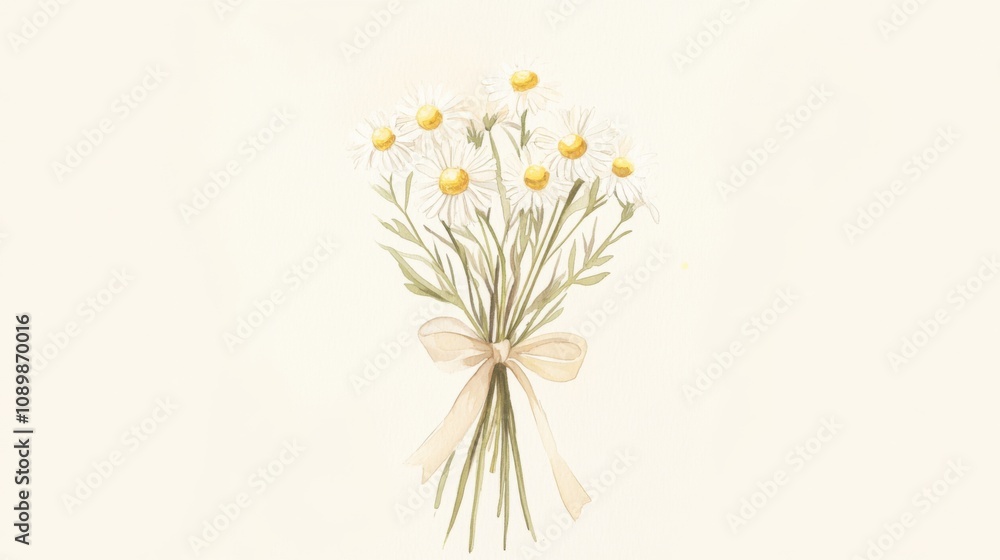 Fototapeta premium Bouquet of white daisies tied with a beige ribbon