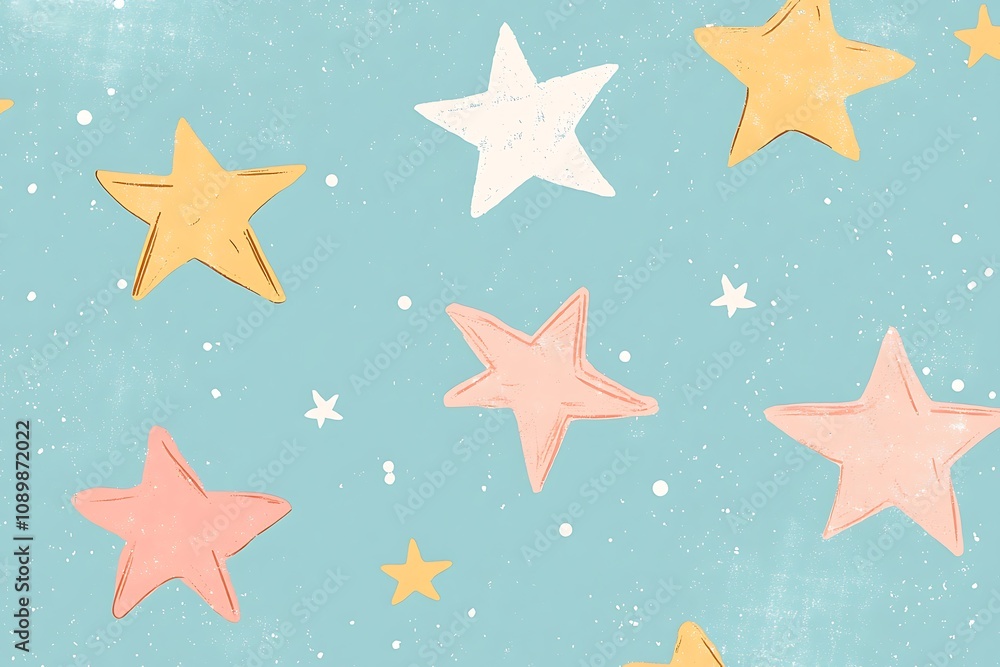 Obraz premium Sky blue background with soft pastel stars