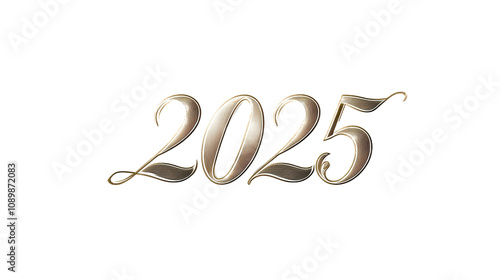 Elegant 2025 Design with Luxurious Gold and White Curves on Transparent  Background
