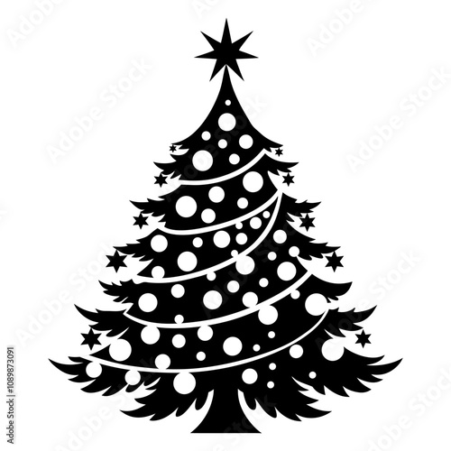 Christmas Tree Silhouette Vector Illustration on White Background