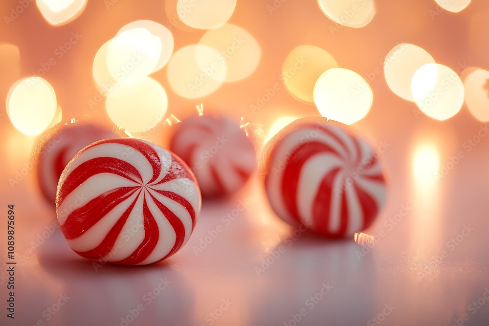 Obraz premium Silhouette of Christmas candy with stripes on a light festive gradient