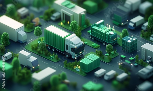 Sustainable supply chain network illustrated with green logistics and eco-friendly packaging. --ar 5:3 --v 6.1 Job ID: 676b5c1a-feb3-4428-99d4-fc385e4eed68 photo