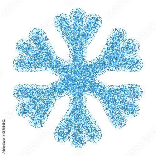 Halftone Snowflake icon. Snow vintage stipple element. Fading gradient Christmas or New Year Holiday symbol isolated on white background. Blue noise grainy texture freeze vector sign.