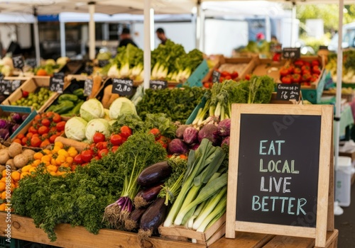 Vibrant farmers' market display of fresh vegetables and local produce