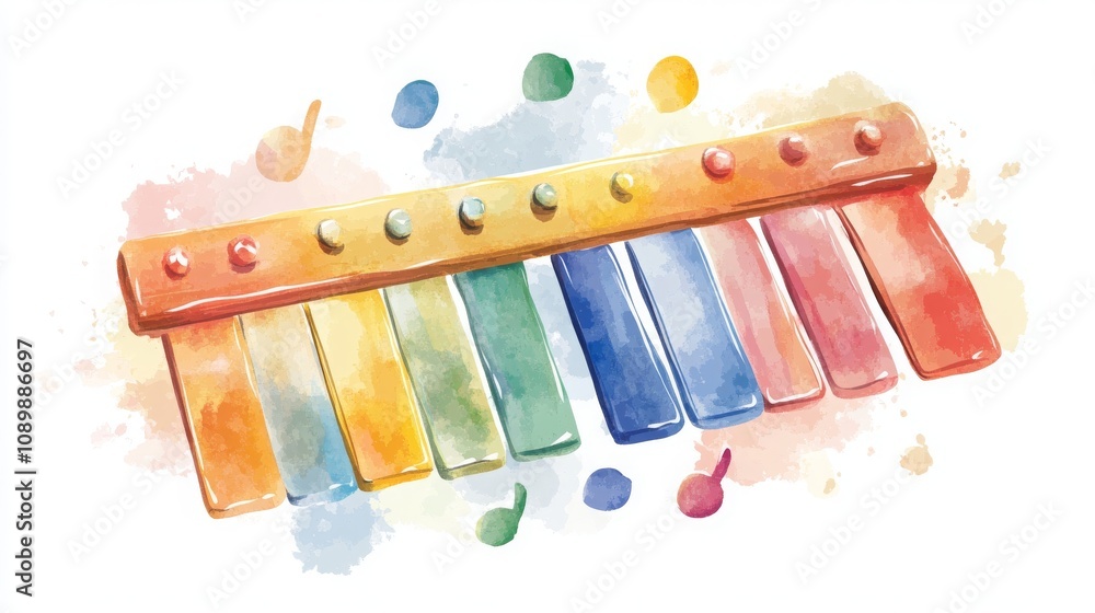 Naklejka premium Watercolor-style cute xylophone vector, hand-drawn.