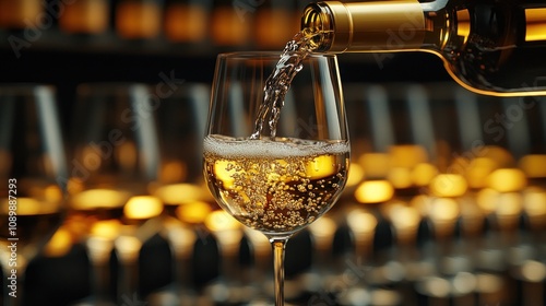 White wine pouring into glass. photo