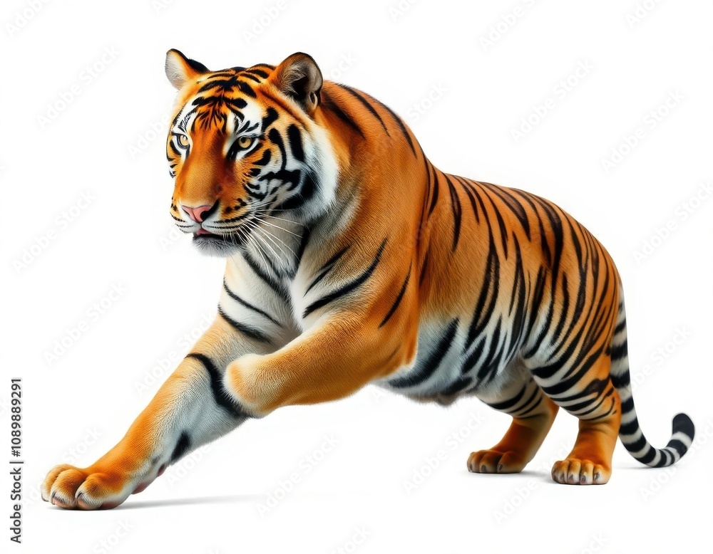 Obraz premium tiger running on a white background with a white background