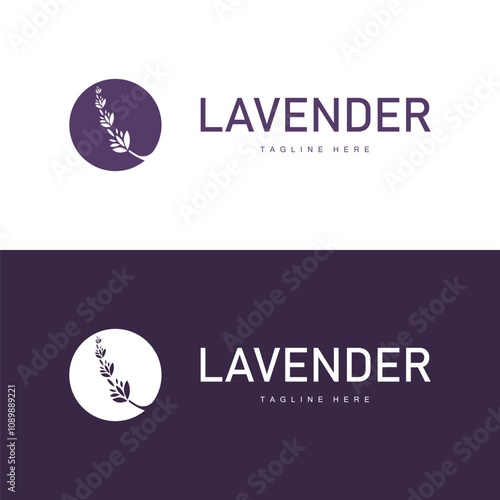 Lavender logo simple design vector cosmetic plant purple color and aromatherapy lavender flower garden template